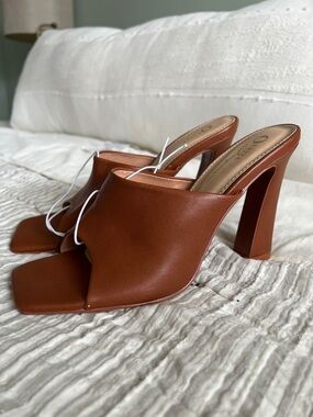 Brown Leather High Heel Mule - Women